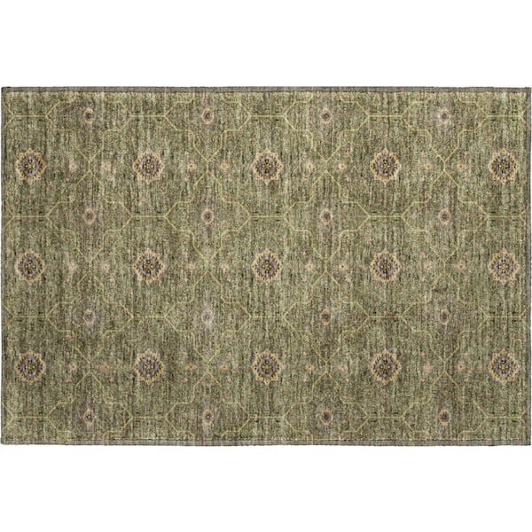 Mayfield Premium Machine Washable Abstract AMF2409 Olive 2 ft. x 3 ft. Accent Rug