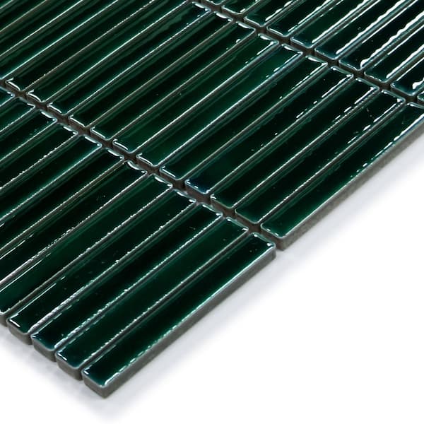Stacked Green 6 in. x 6 in. Glossy Porcelain Floor and Wall Mosaic Tile Kit Kat Finger Tile (0.25 sq. ft. /Case)