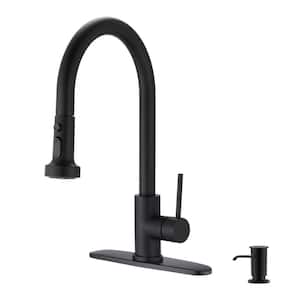 Single Handle Pull Down Sprayer Kitchen Faucet with Soap Dispenser in Matte Black