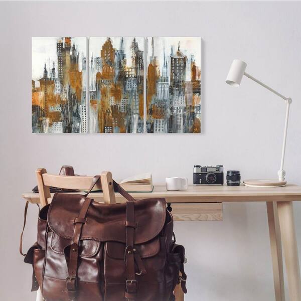 The Stupell Home Decor Ochre Yellow Black and White Cityscape Painting Triptych Wall Plaque Art, 3pc, Each 11 x 17