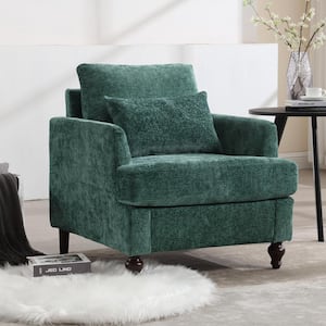 Modern Oversized Emerald Chenille Wood Frame Upholstered Accent Armchair