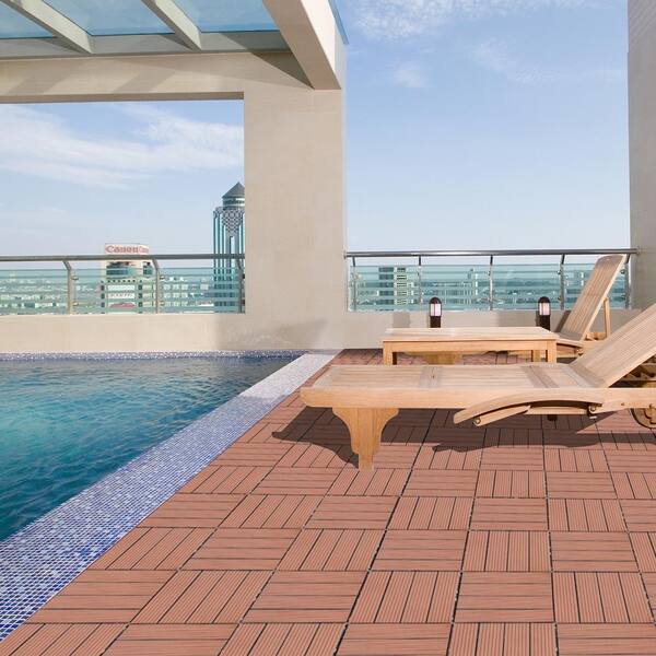 WRIGHTMASTER 0.98 ft. x 0.98 ft. Quick Deck PVC Plastic Interlocking Deck Tile in Chestnut (42 sq. ft. Per Box)