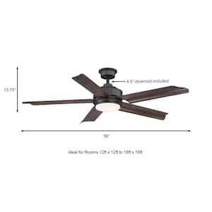 Hansfield 56 in. Indoor/Outdoor Wet Rated Natural Iron Ceiling Fan with Integrated LED and Remote Control Included