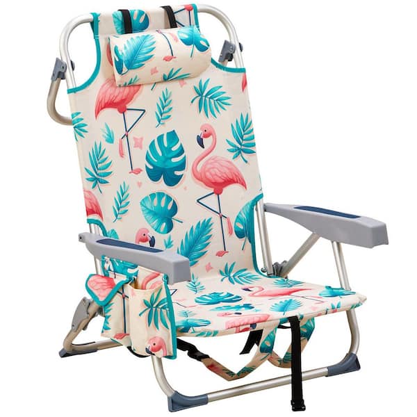 Karl home Flamingo Pattern Aluminum Folding Backpack Beach Chair