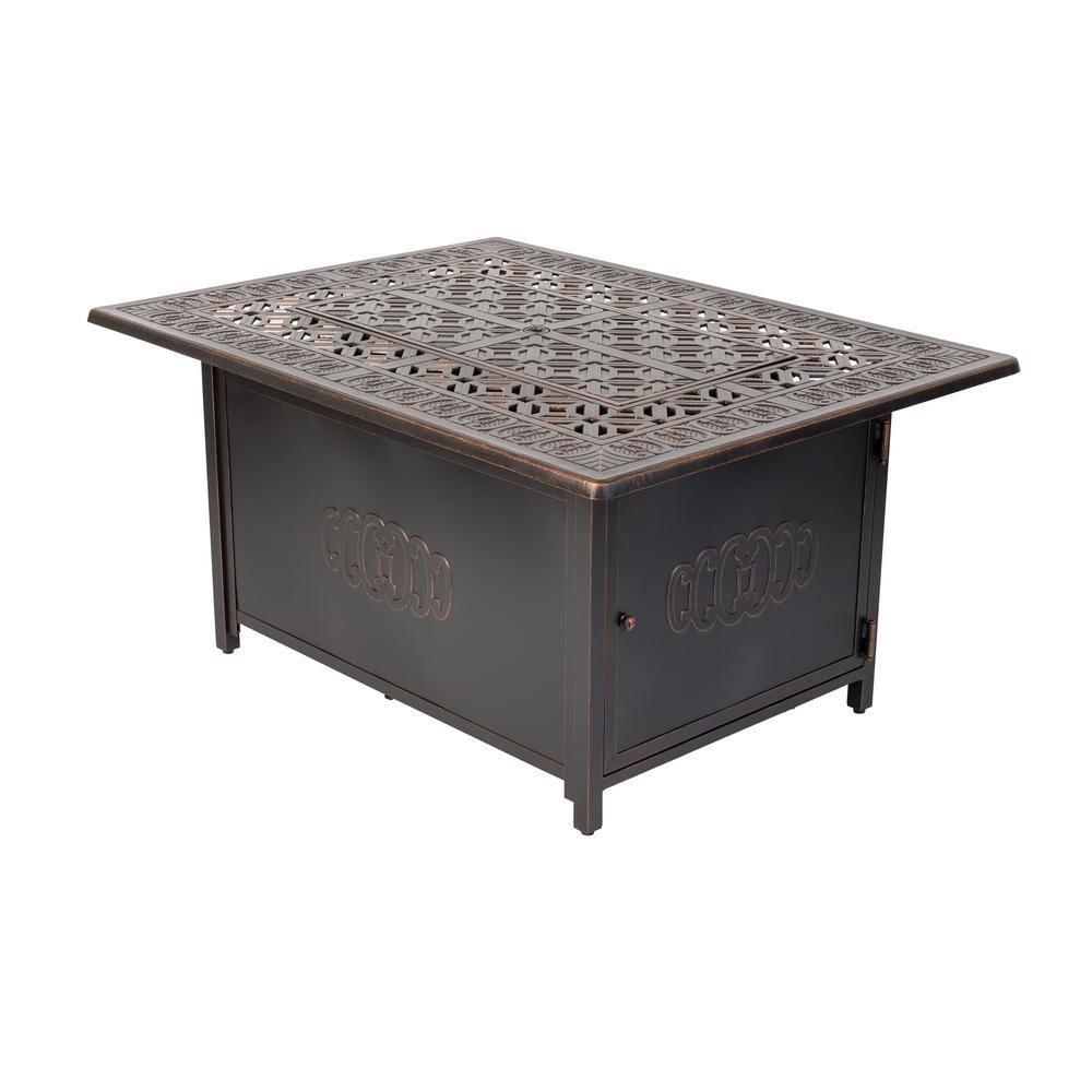 Dynasty Antique Bronze Aluminum Gas Fire Pit Table with Scrollwork Motif