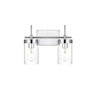 Simply Living 14 in. 2-Light Modern Chrome Vanity Light with Clear Cylinder Shade