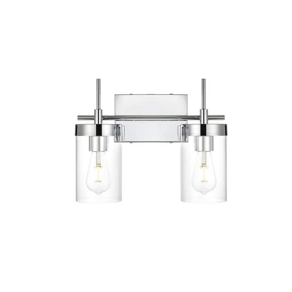 Unbranded Simply Living 14 in. 2-Light Modern Chrome Vanity Light with Clear Cylinder Shade
