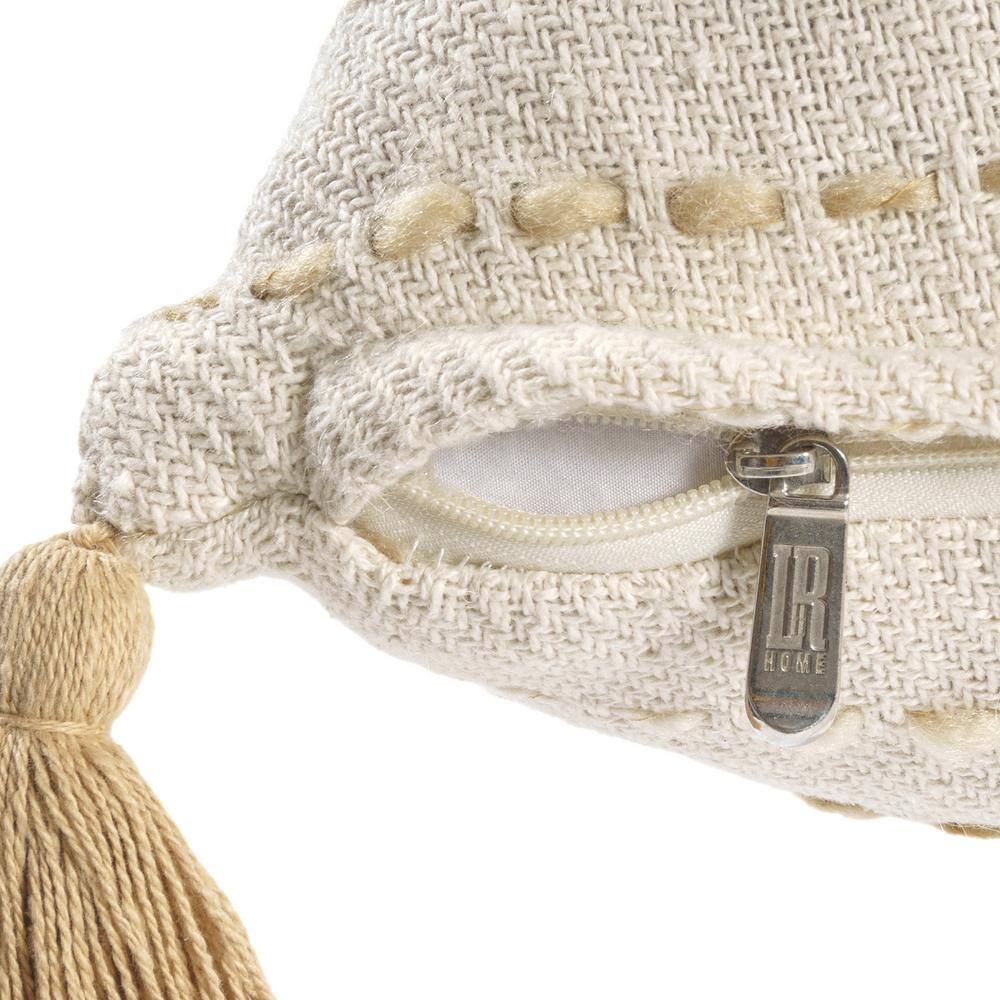 Beige Striped Hand-Woven Cotton Blend Square Throw Pillow