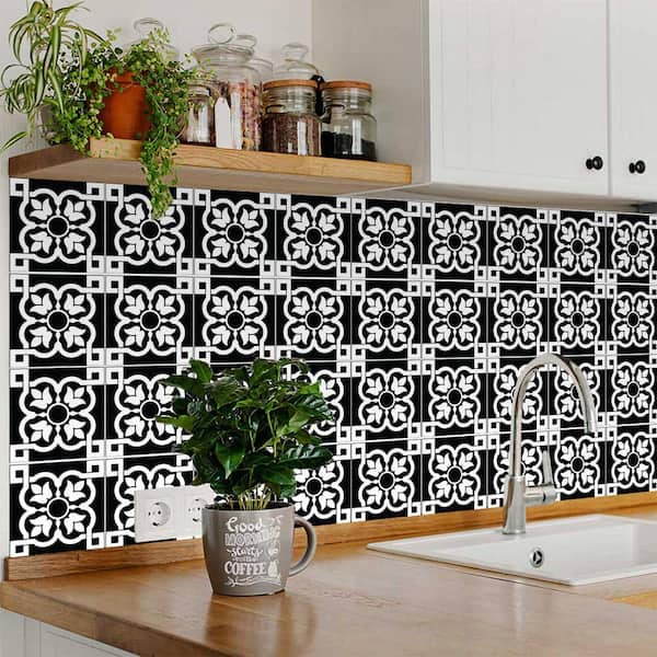 Black and White B2 6 in. x 6 in. Vinyl Peel and Stick Tile (24 Tiles, 6 sq.ft./Pack)
