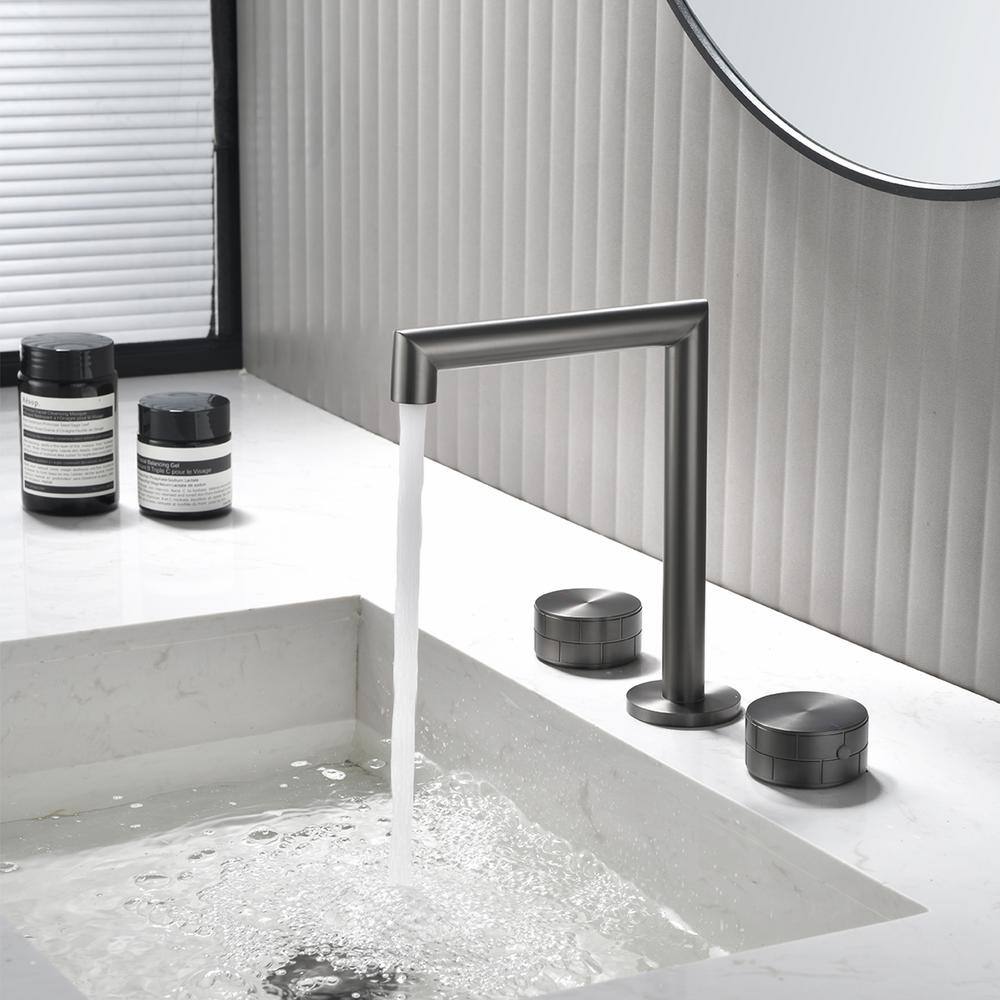 Gunmetal Gray Brass Double Handle Widespread Bathroom Faucet