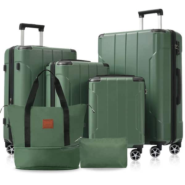 6 Bags 6-Piece Green Expandable ABS Hardshell Spinner 16,20,24,28 Luggage Set with Duffel Bag, Toiletry Bag