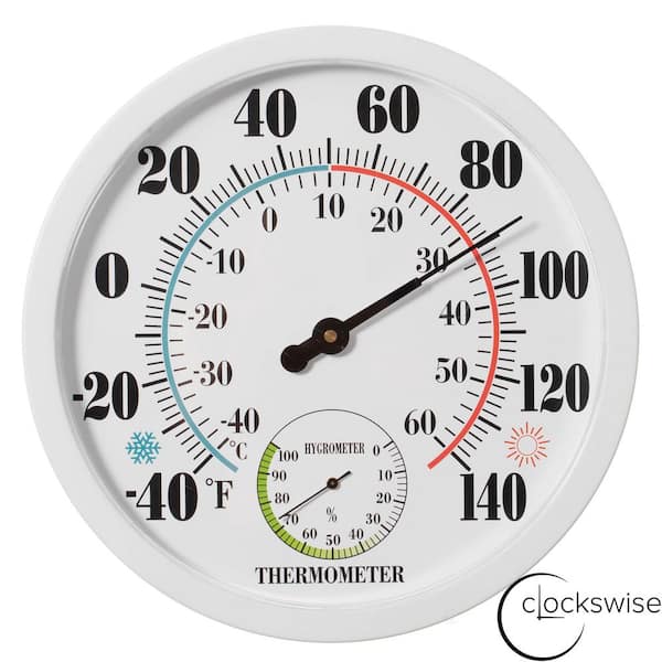 Clockswise 10 in. Outdoor Indoor Wall Thermometer and Hygrometer Combo Temperature and Humidity Gauge, White