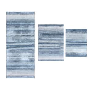 100% Cotton Gradiation Collection Machine Washable 3-Pcs Set with Runner, Blue