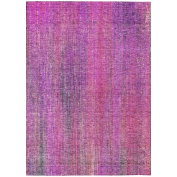 Lilac 9 ft. x 12 ft. Woven Striped Rectangle Indoor/Outdoor Area Rug