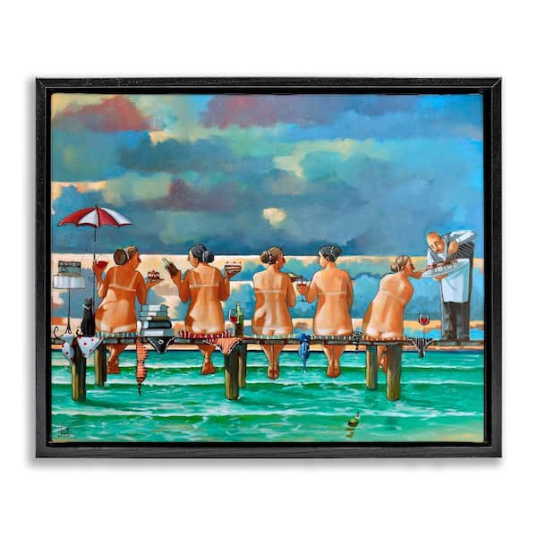 Stupell Industries Women on Dock with Tan Lines by Ronald West 1 Piece Black Floater Frame People Graphic Art Print 21 in. x 17 in.