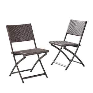 El Paso Multi-Brown Stationary Faux Rattan Outdoor Dining Chairs (2-Set)