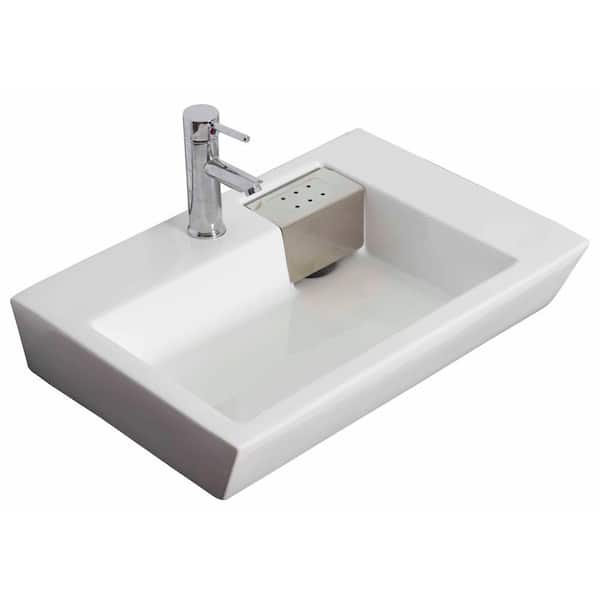 American Imaginations 26-in. W x 18-in. D Above Counter Rectangle Vessel Sink In White Color For Single Hole Faucet