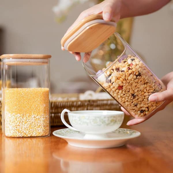 Lynzavix 6-Piece Glass Food Storage Jars Set with Airtight Bamboo