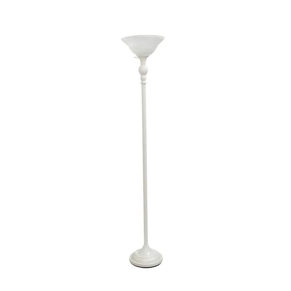 Lalia Home 71 in. White Classic 1-Light Torchiere Floor Lamp with White Marbleized Glass Shade