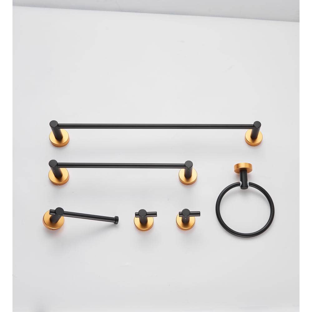 Tileon 6 Pieces Black and Gold Aluminium Bathroom Hardware Set included