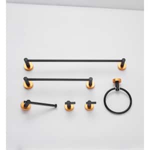 6 Pieces Black and Gold Aluminium Bathroom Hardware Set included Hand Towel Bar, Toilet Paper Holder, Robe Towel Hooks