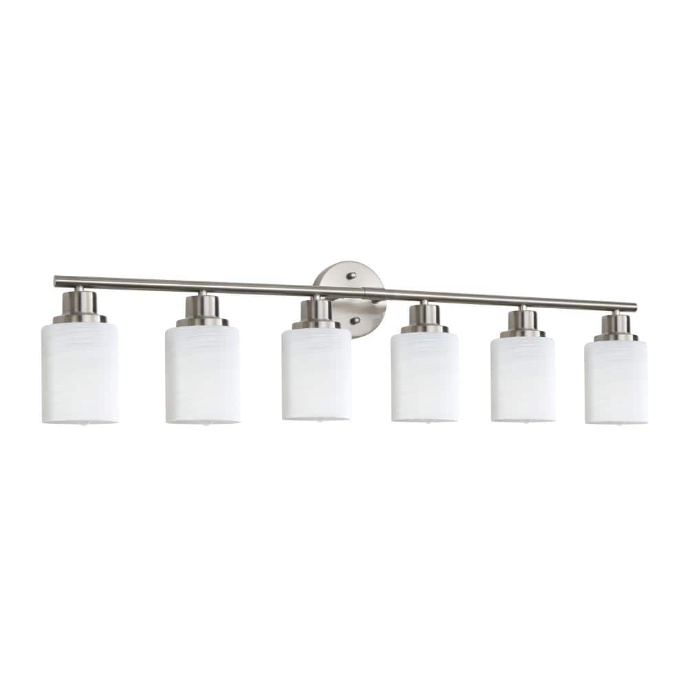 6-Light Chrome Vanity Light with Cylindrical White Frosted Glass Shades and Iron Frame, E26 Bulbs Not Included price history on PriceWatchPro