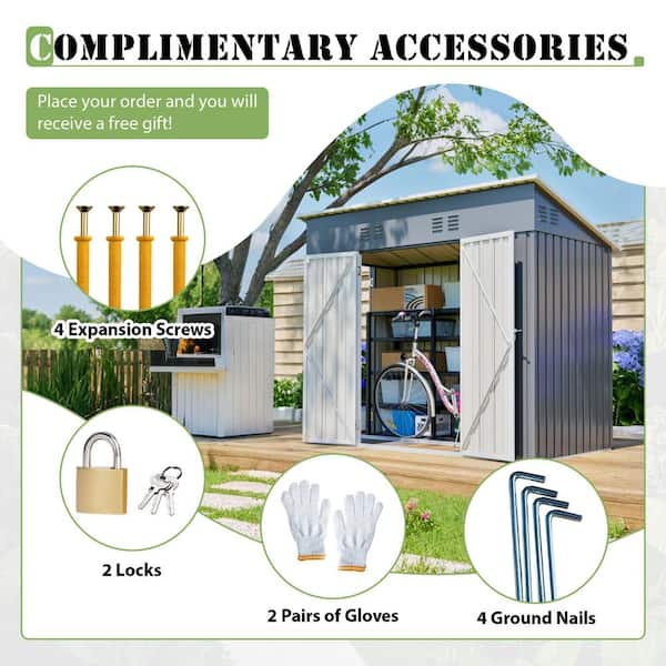 Thanaddo 4 ft. D x 8 ft. W Outdoor Metal Lean-to Shed Garden Tool
