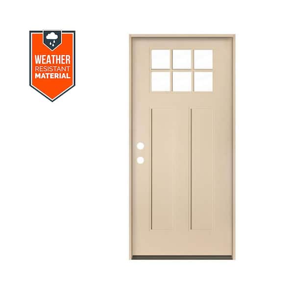 PINNACLE Craftsman 36 in. x 79 in. 6-Lite Right-Hand/Inswing Clear Glass Unfinished Fiberglass Prehung Front Door