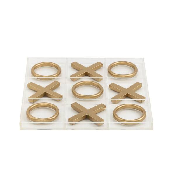 Litton Lane Gold Metal Tic Tac Toe Game Set with Gold Pieces 77611