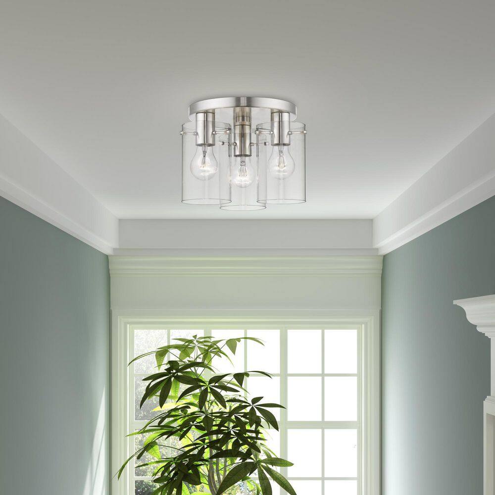 Munich Contemporary 3-Light Indoor/Outdoor Flush Mount in Brushed Nickel