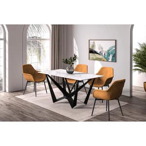 Nuvor Dining Table with a 71 in. Sintered Stone Rectangular Top and Black Steel Pedestal Base in White Seats 10 plus