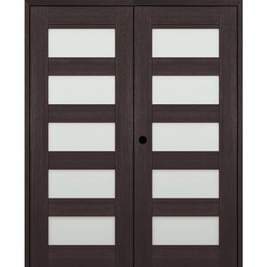 07-07 64 in. x 96 in. Right Active 5-Lite Frosted Glass Veralinga Oak Wood Composite Double Prehung Interior Door