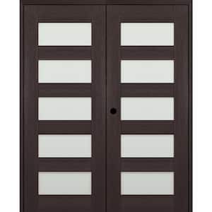 07-07 48 in. x 80 in. Right Active 5-Lite Frosted Glass Veralinga Oak Wood Composite Double Prehung Interior Door