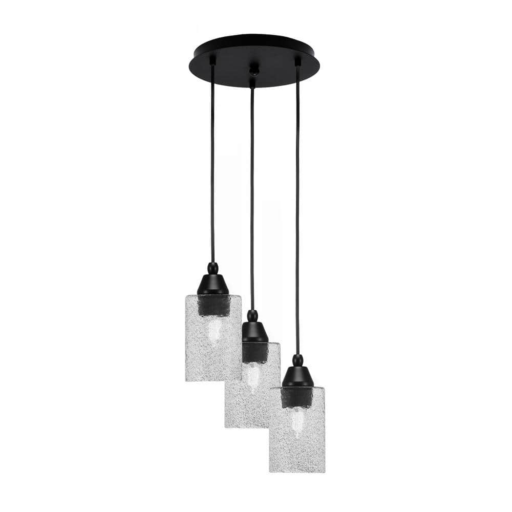 Savannah 10 in. 3-Light Matte Black Cord Pendant Light Smoke Bubble Glass S