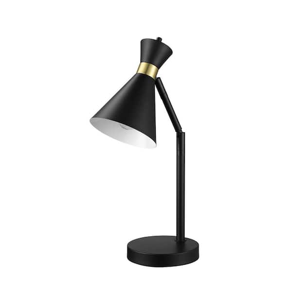 Globe Electric 16 in. Desk Lamp, Matte Black Finish, Matte Brass Accents, Pivot Joint, On/Off Rotary Switch On Socket, E26 Base Bulb