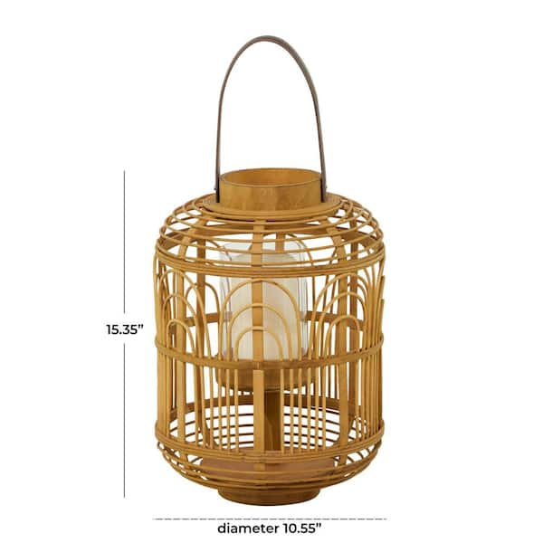 Brown Bamboo Handmade Decorative Candle Lantern with Handle