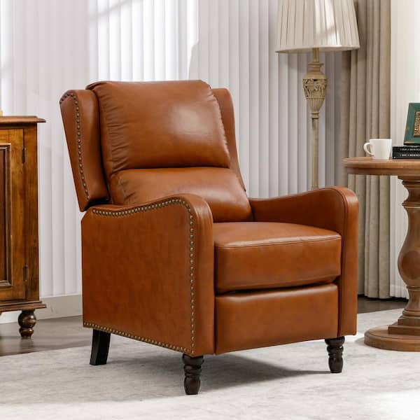 LUE BONA 26 in. W Retro Camel Genuine Leather Recliner Chair Arm