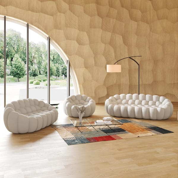 98.43 in. W Flared Arm 3D-Knitted Polyester 3-Piece Curved Modular Sectional Sofa in Beige