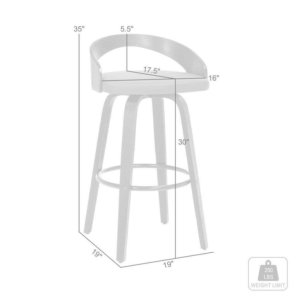 Cream Faux Leather and Walnut Wood Swivel Bar Stool, 30"