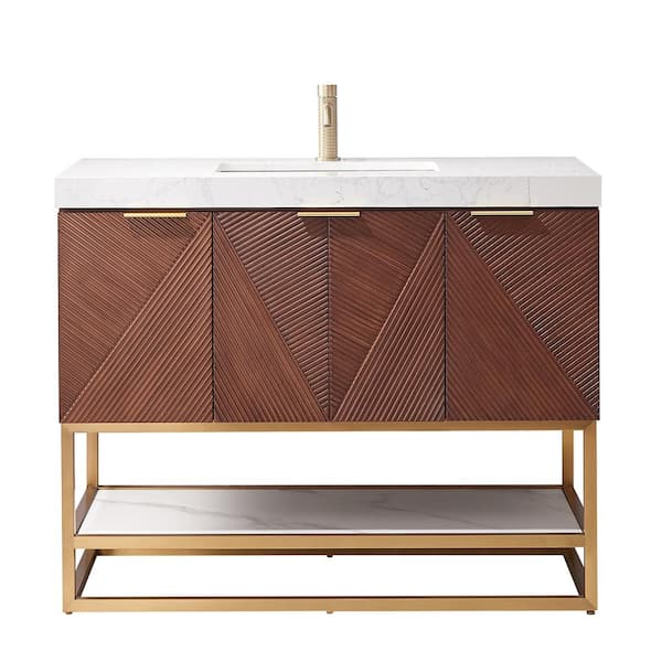 Mahon 42 in.W x 22 in.D x 33.9 in.H Single Sink Bath Vanity in Walnut with White Grain Composite Stone Top