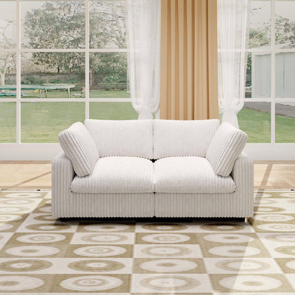 J&E Home 78.7 in. W Square Arm Faux Rabbit Plush Fabric Rectangle Sofa ...
