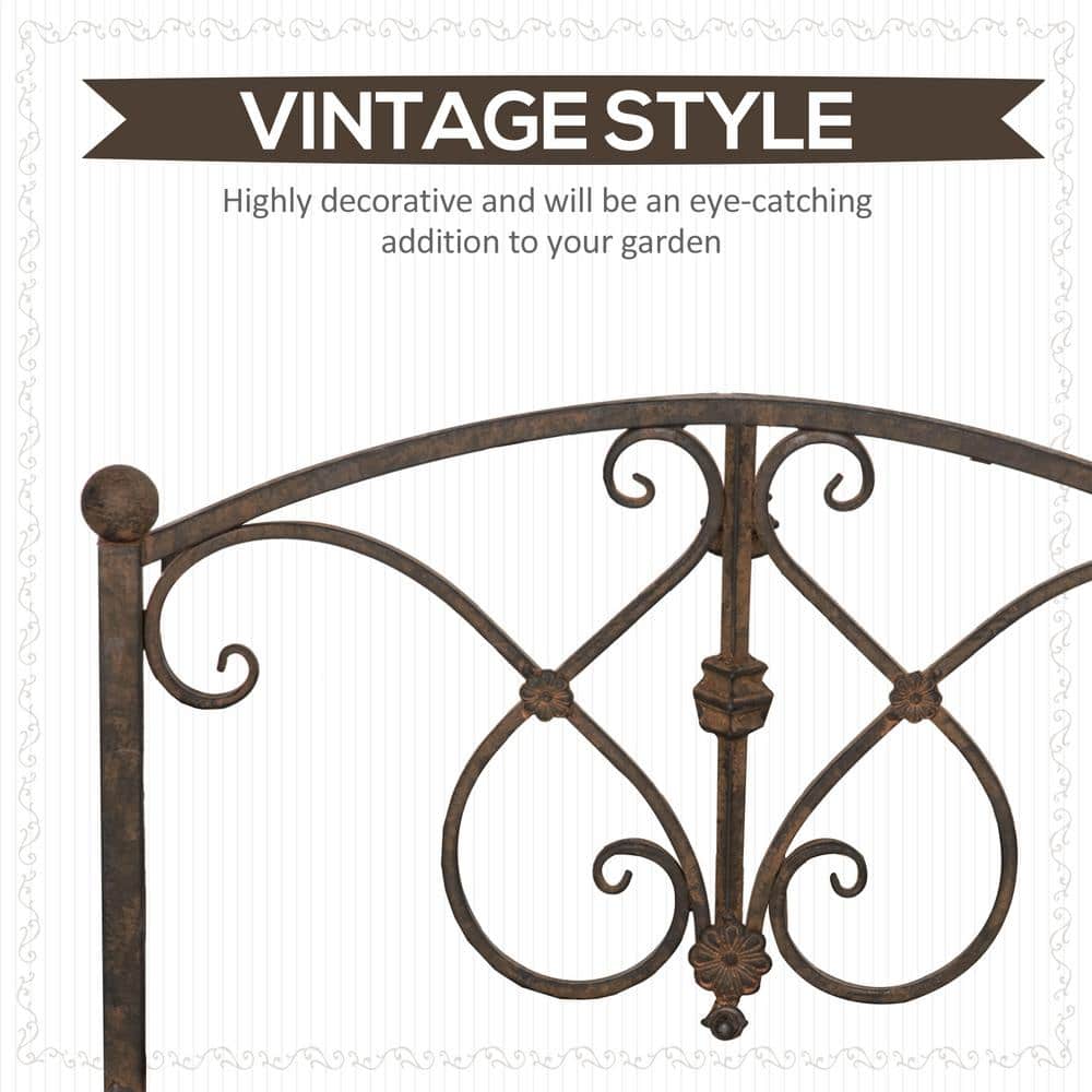 Brown Metal 3.3FT Garden Bridge with Floral Scrollwork