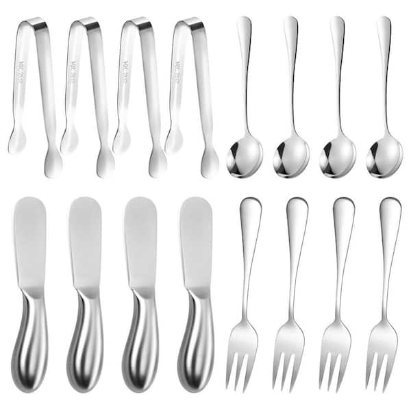 16-Piece Stainless Steel Cheese Butter Spreader Knives Set, Charcuterie Accessories with Serving Tongs, Forks and Spoons