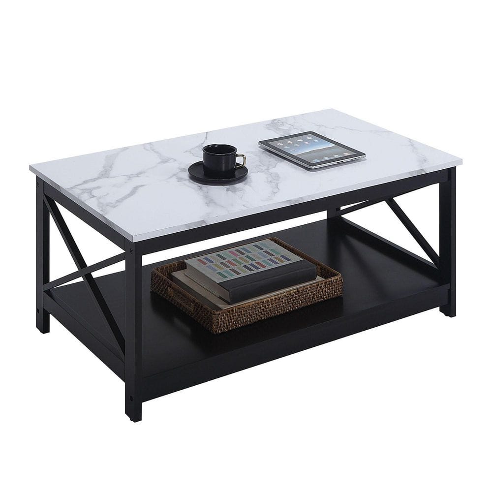 Oxford Rectangular 40" Marble-Top Coffee Table with Wood Shelf