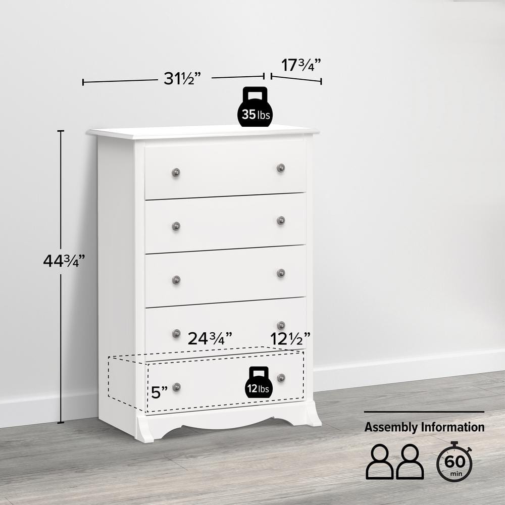 Fremont White 5-Drawer Tall Dresser in Laminated Composite Wood