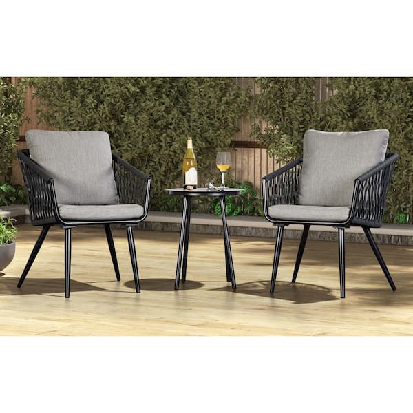 Furniture of America 3 Piece Lyric 17.75 in. Black Round Metal Chat Table Seats 2
