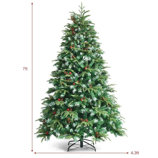 7 ft. Pre-Lit LED Snowy Hinged Artificial Christmas Tree with Multi-Color Lights