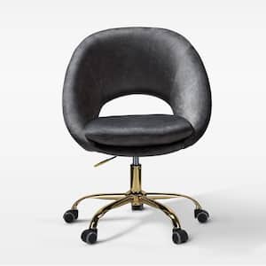 Savas Charcoal Upholstered 18 in.-21 in. H Adjustable Height Swivel Task Chair with Gold Metal Base and Open Back Design