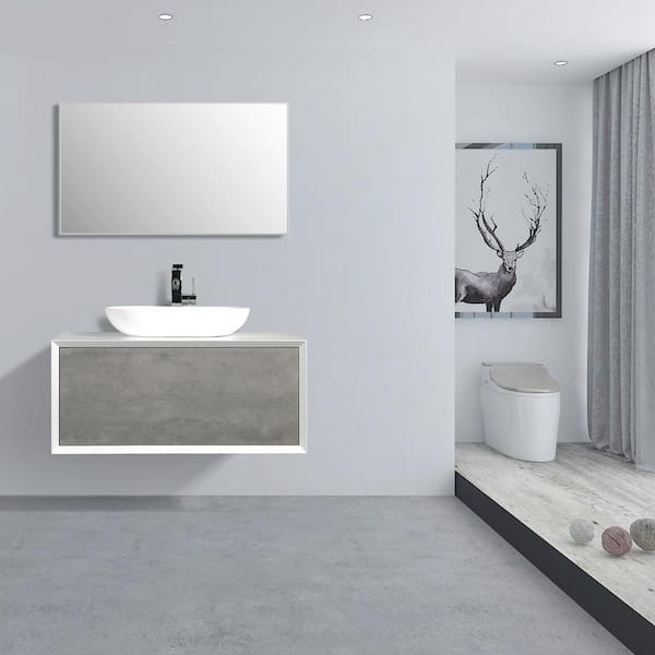 Eviva Santa Monica 36 in. W x 22 in. D x 16 in. H Sigle Bathroom Vanity in Gray with White Vessel Sink