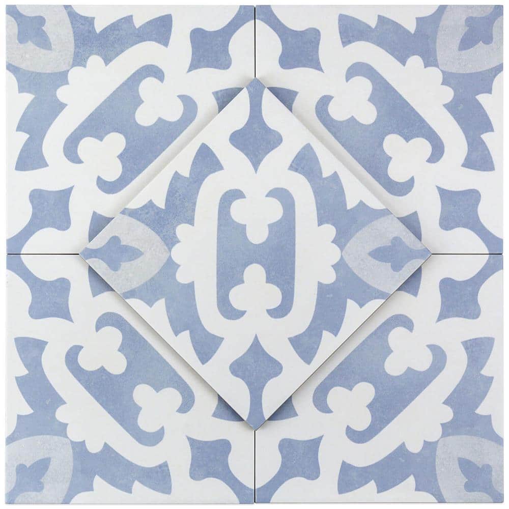 Anabella 9" x 9" Blue and White Porcelain Patterned Tile